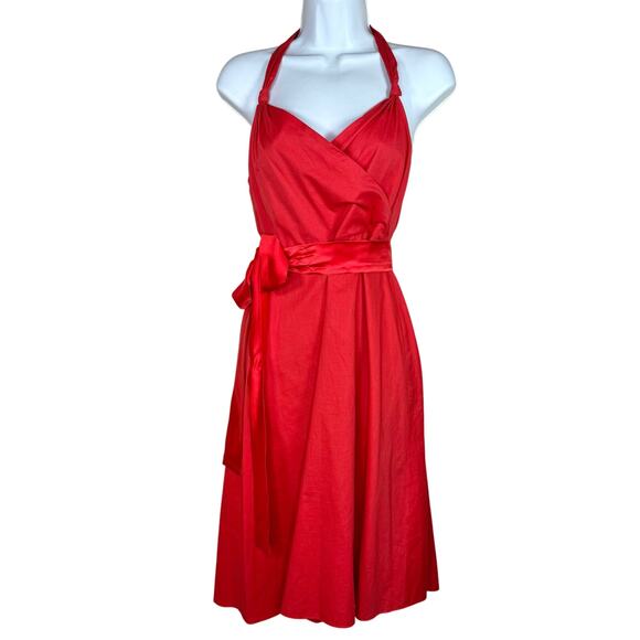 Vintage Y2K Anka Red Halter Belted Cocktail Dress Medium - Picture 1 of 8